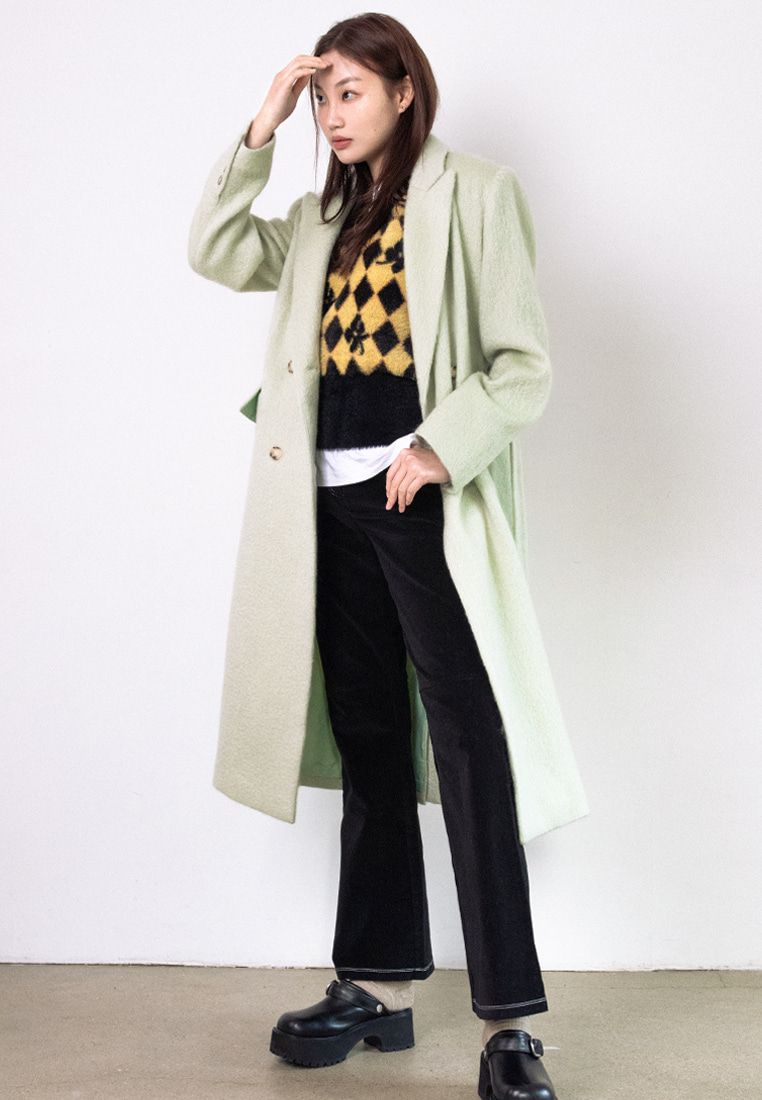 BELTED MOHAIR WOOL COAT_MINT