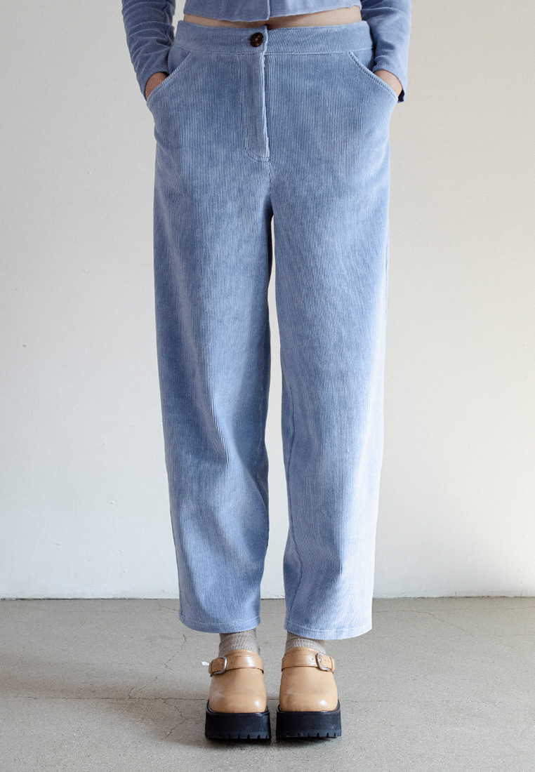 VELOUR TAPERED PANTS_ASH BLUE