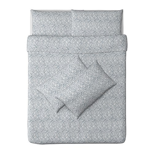 [이케아] BLADVASS Quilt Cover and 4 Pillowcases (White, Blue, 200x200cm) 301.969.58 - 마켓비