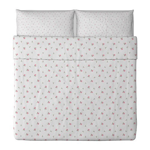 [이케아] EMELINA KNOPP Quilt Cover and 2 Pillowcases (White, Pink, 240x220cm) 902.340.66 - 마켓비