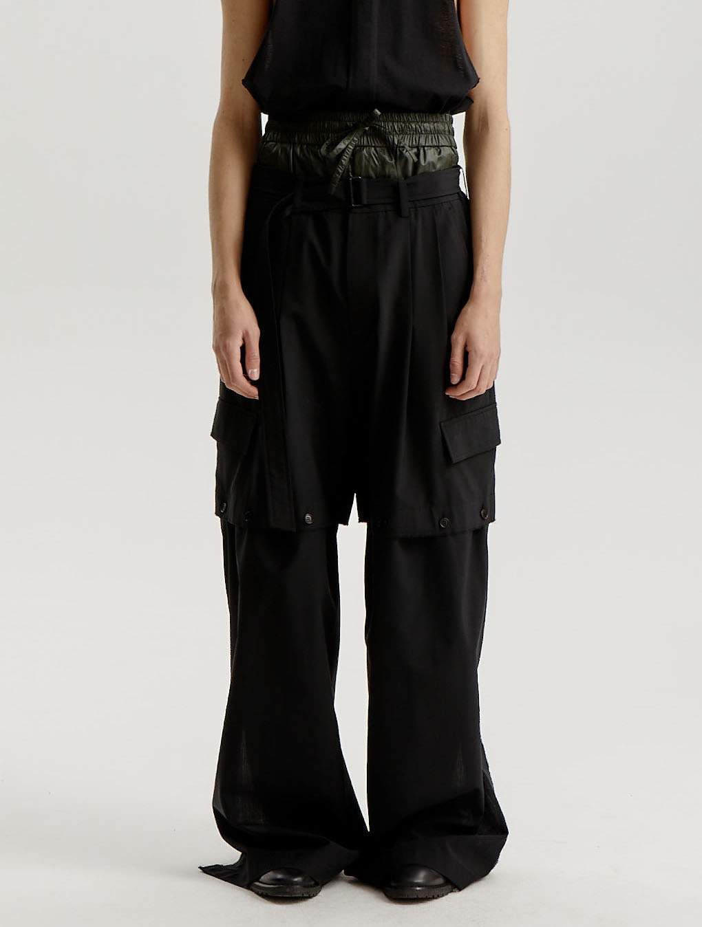 Black Wool Polyester Detachable Trousers