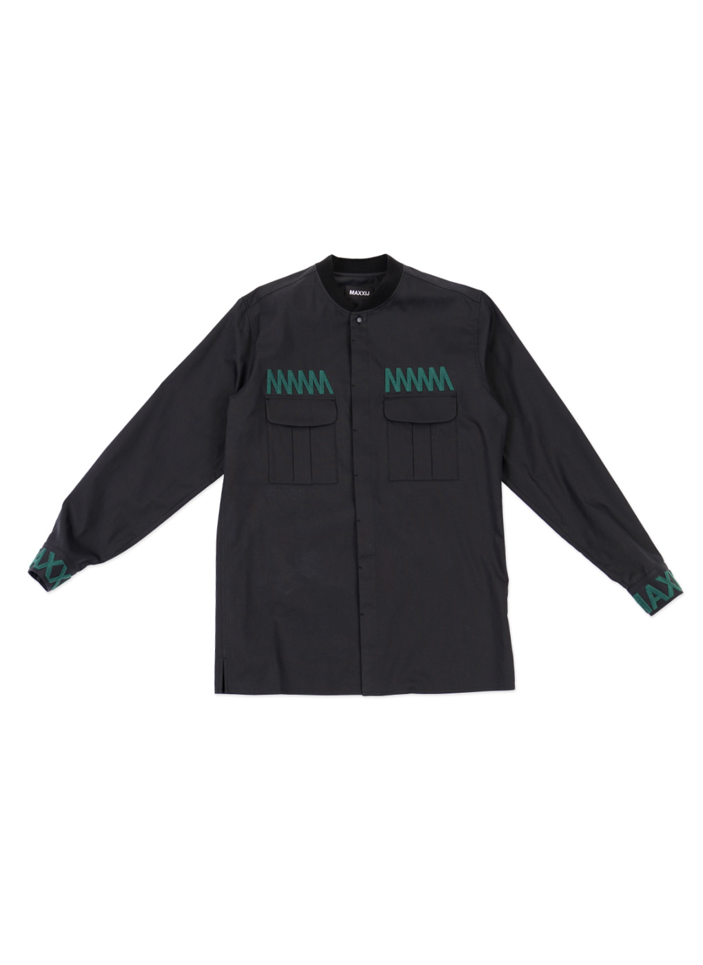 Dark Navy Military Bomber Neck Shirt With Chest Embroidery
