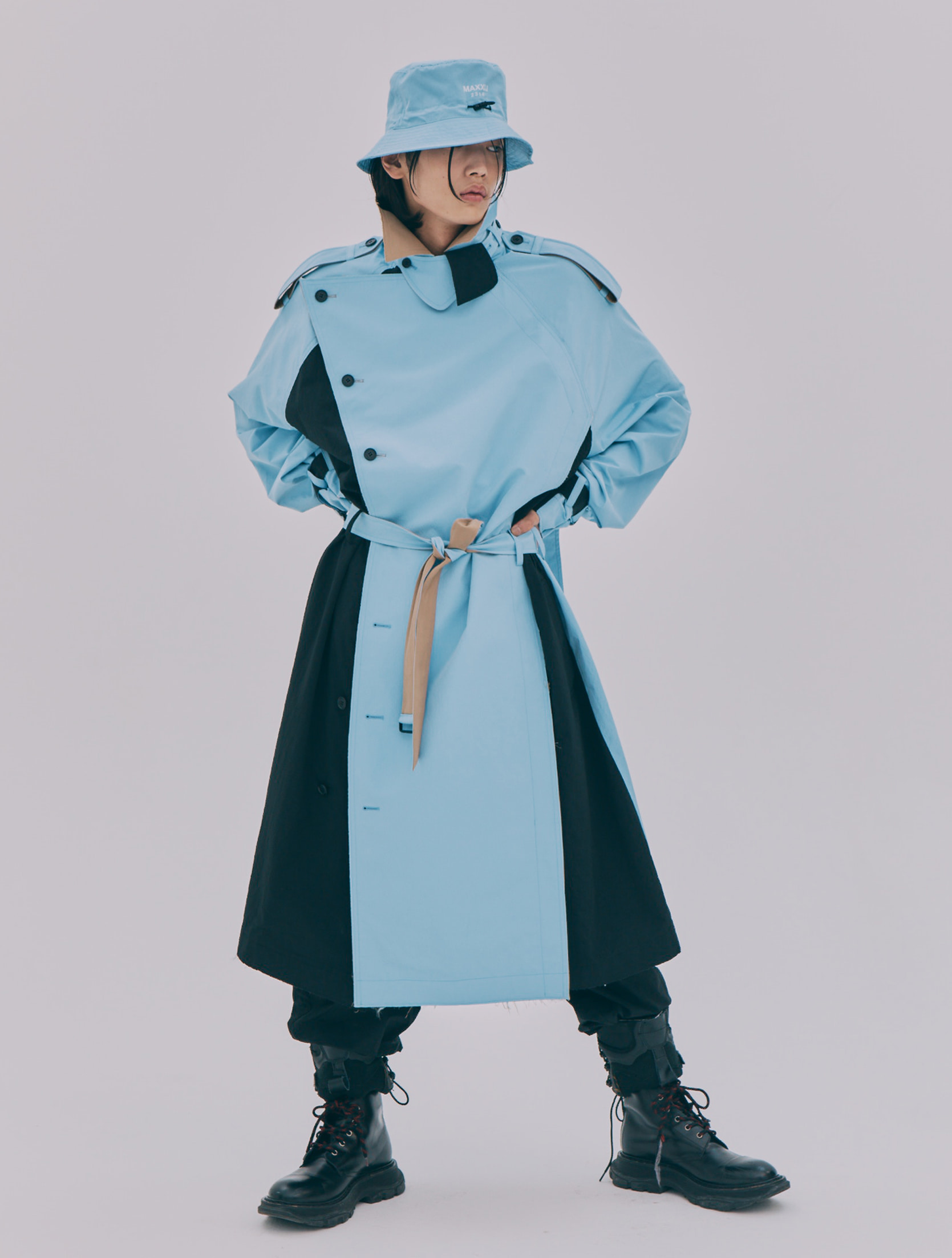 Multi Color Blocking Double Breasted Trench Coat