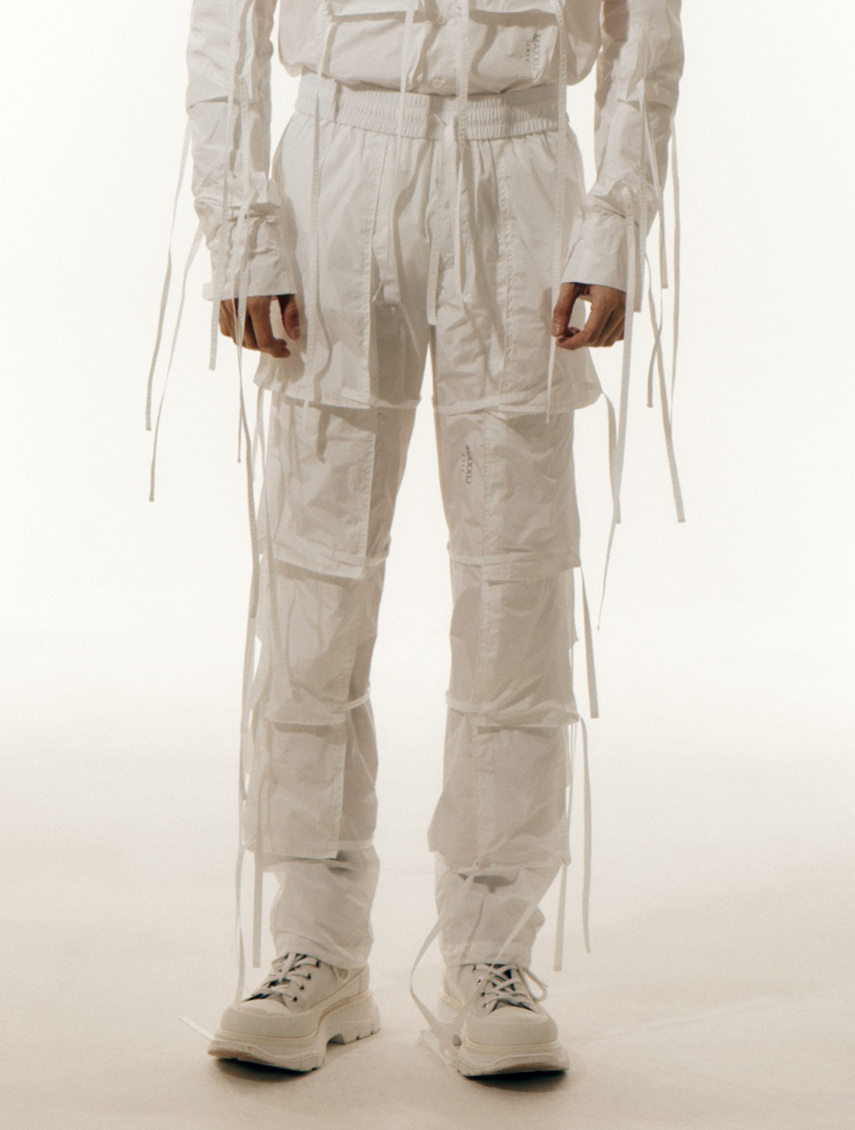 White Strap Detailed Multi Pocket Trousers