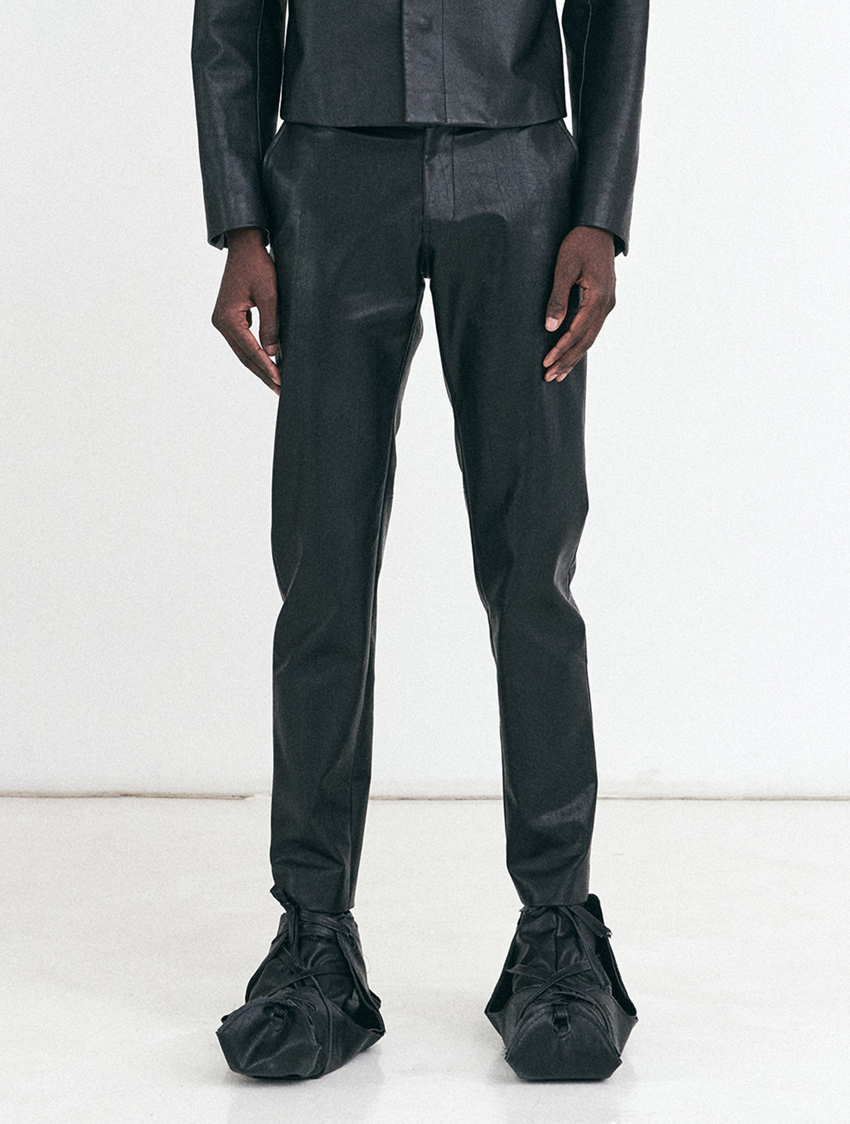Black Slim Cut Faux Leather Trousers
