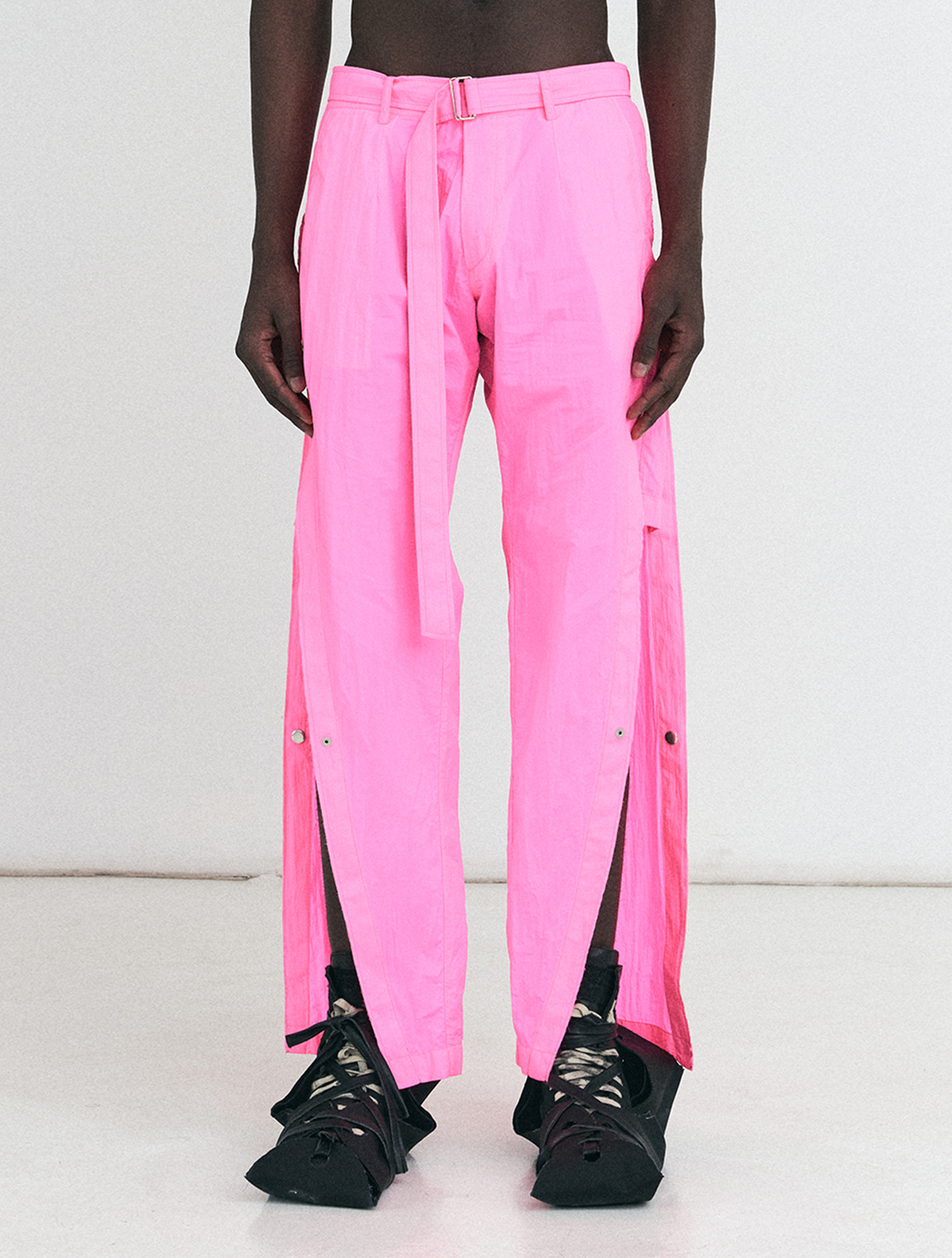 Neon Pink Openable Side Slit Structured Trousers