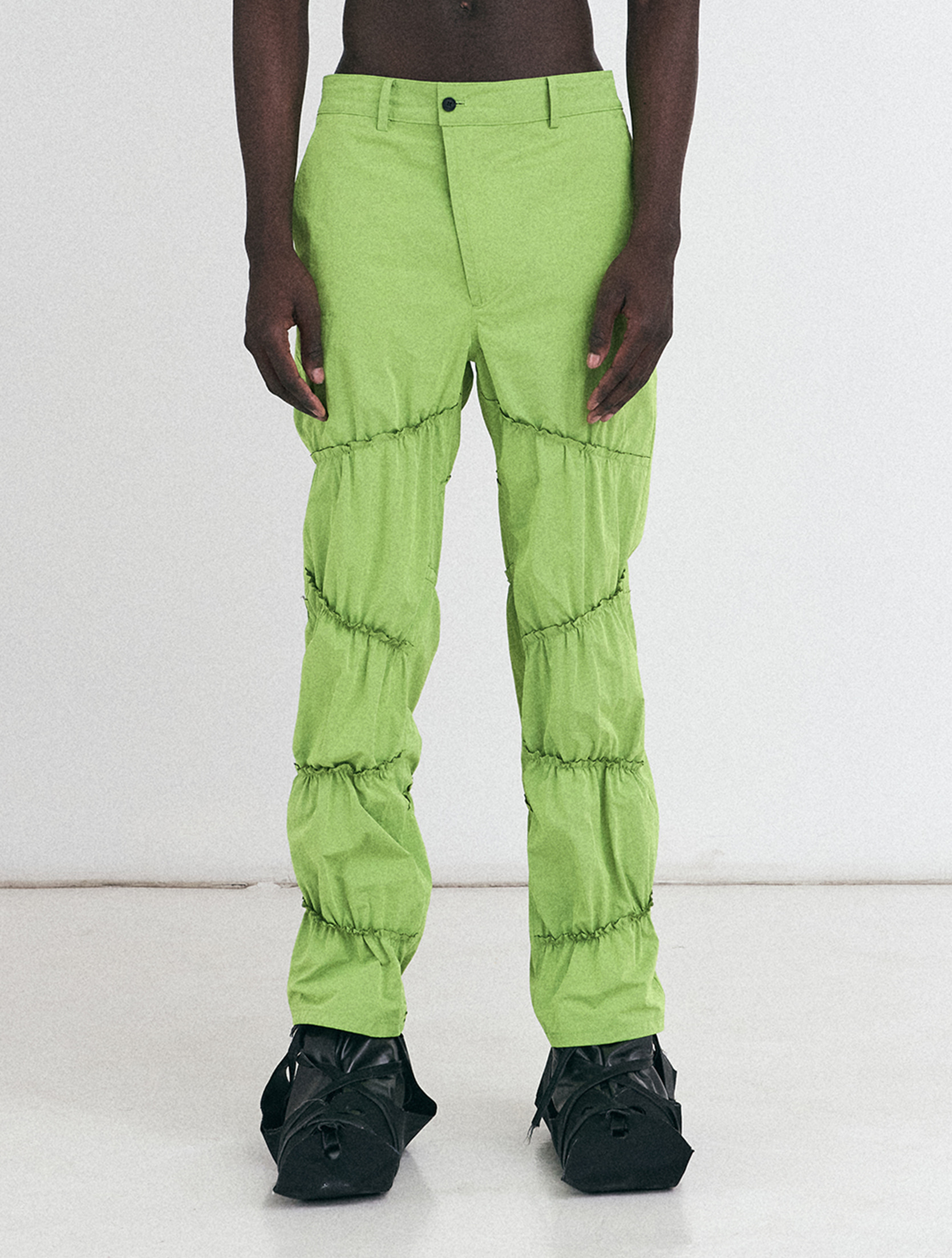 Green Technical Shirring Trousers