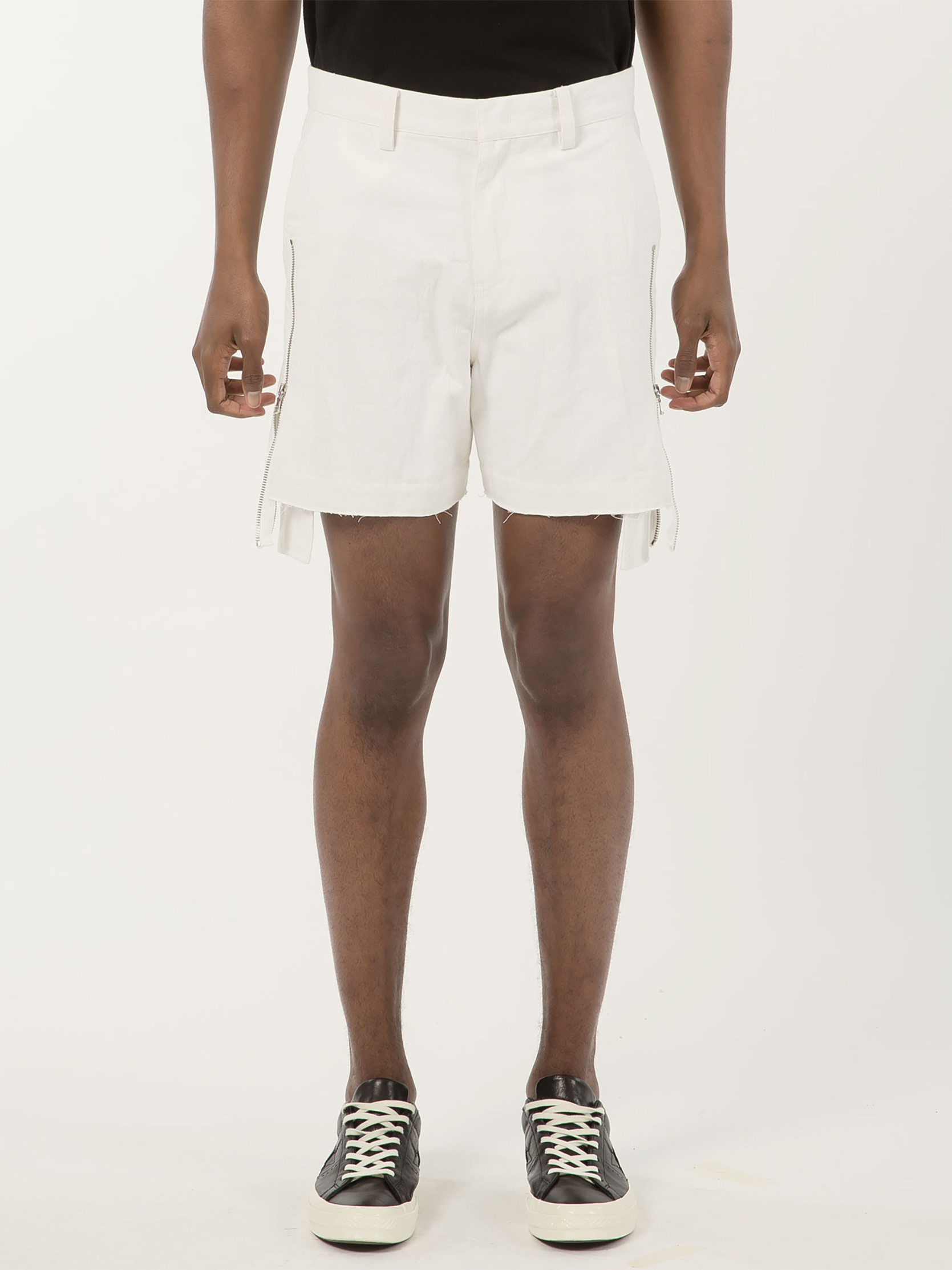 White Denim Zipper Shorts