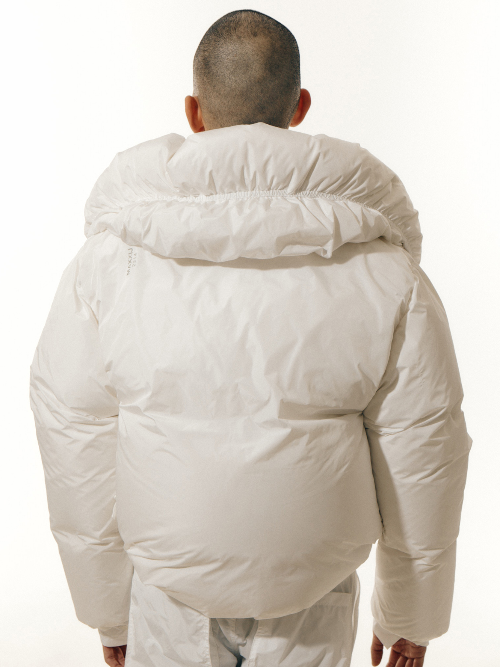 White Wrinkle Structured Puffer Jacket