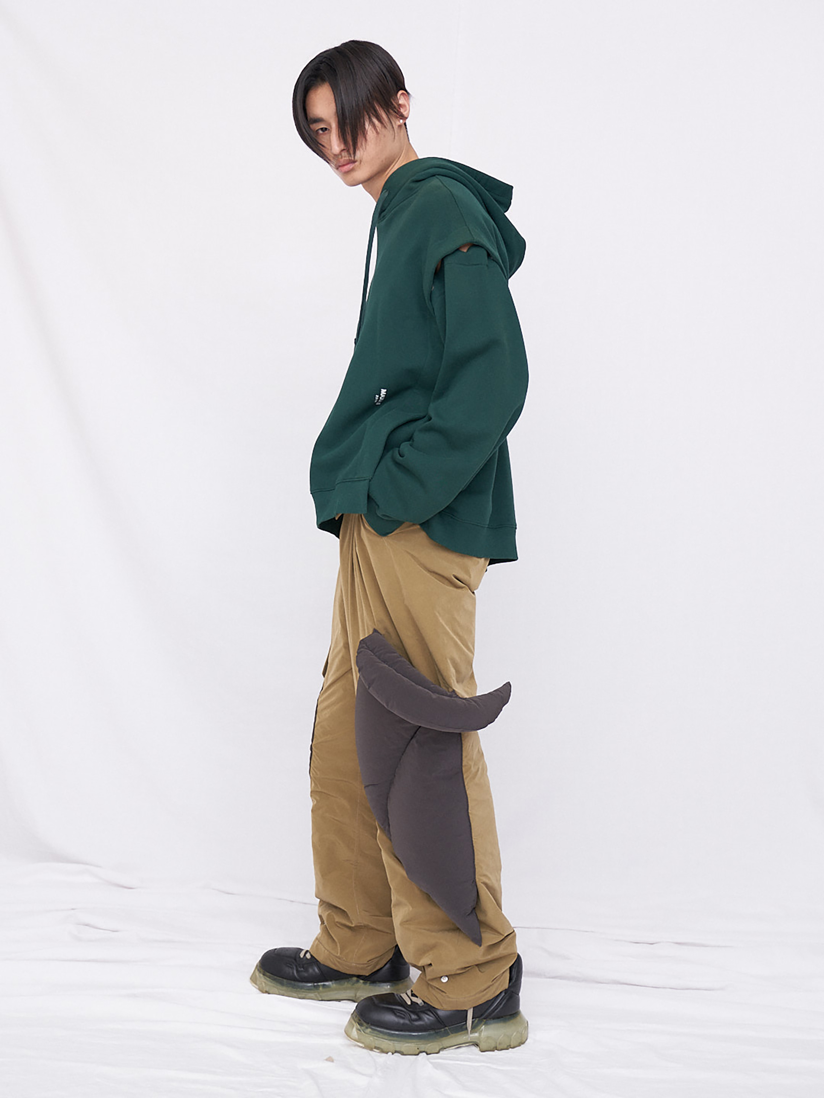 Dark Green Detachable Sleeve Hoodie Sweatshirt