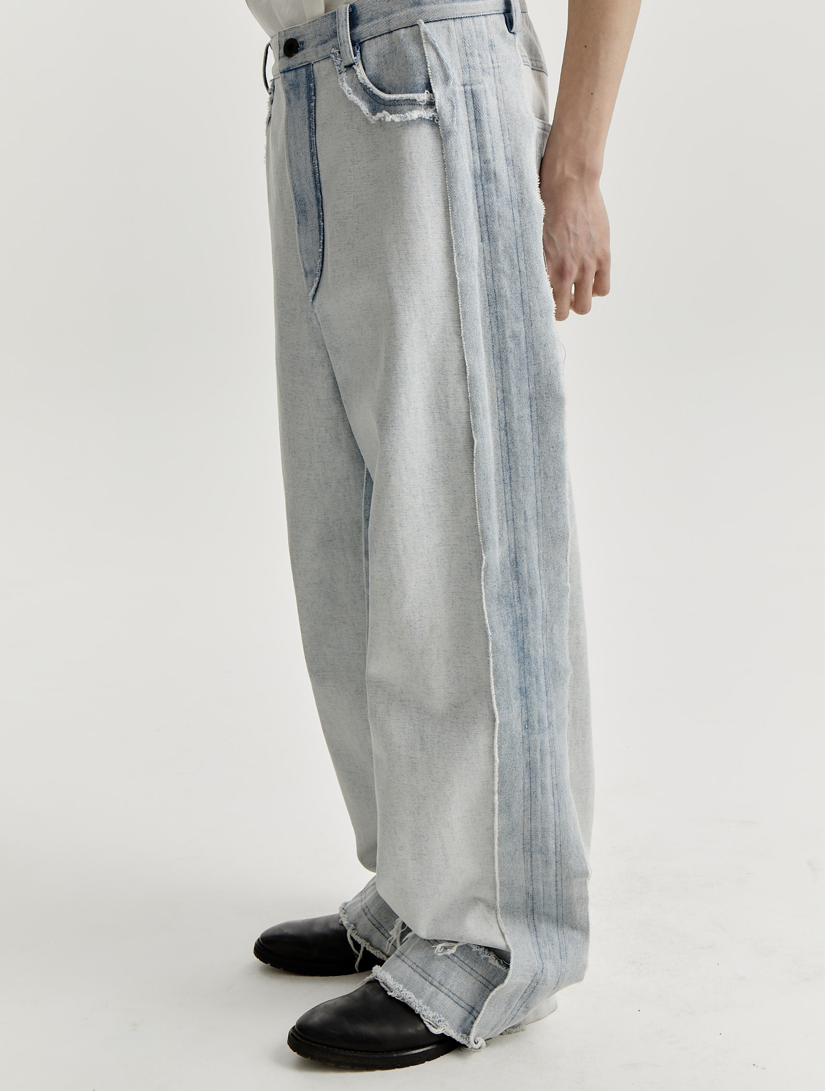 Stone Washed Ice Blue Straight Loose Jeans
