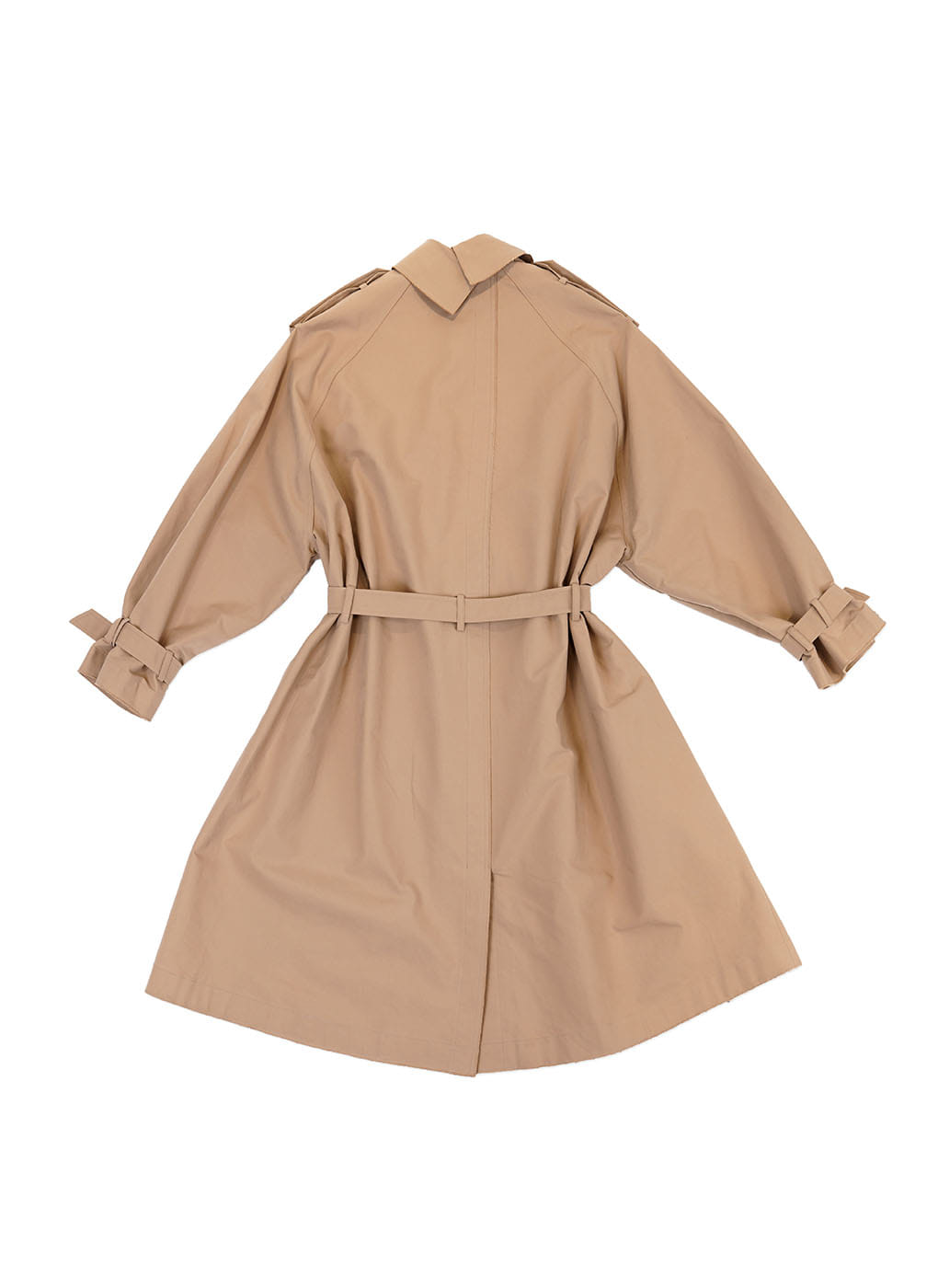Beige Cotton Distressed Double Breasted Trench Coat