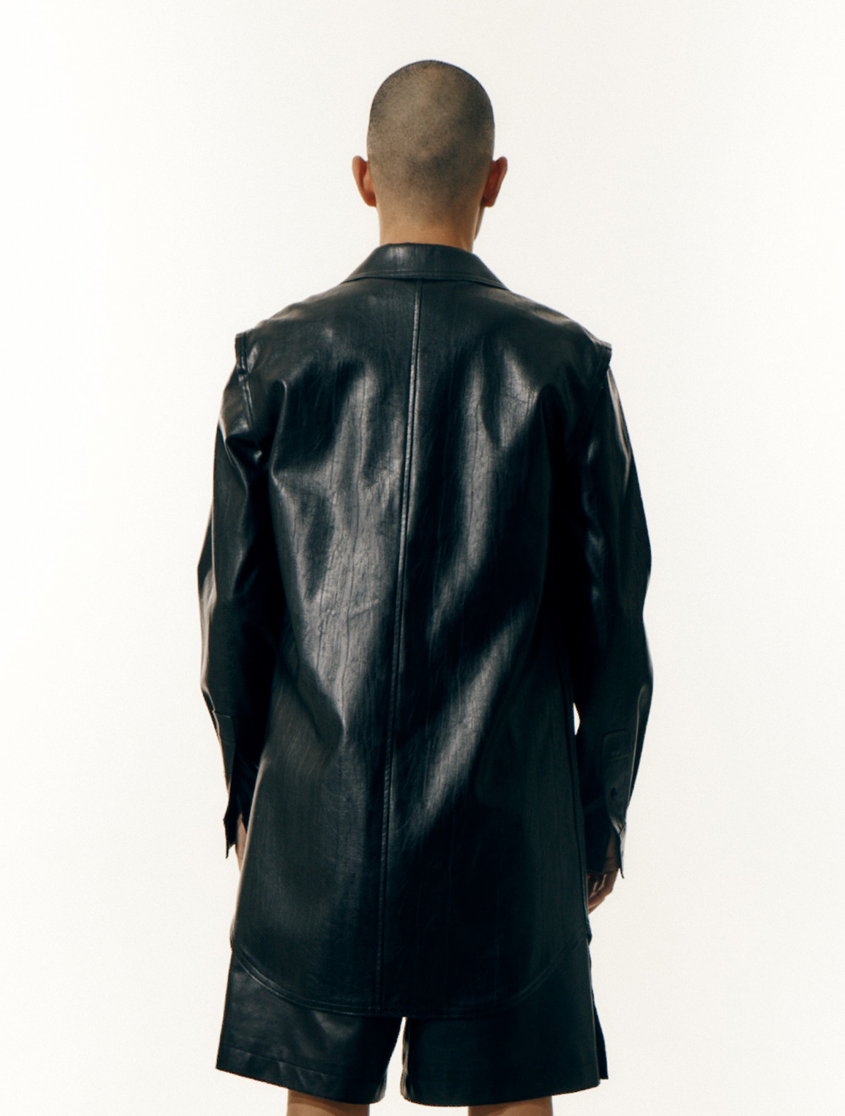 Black Faux Leather Long Shirt