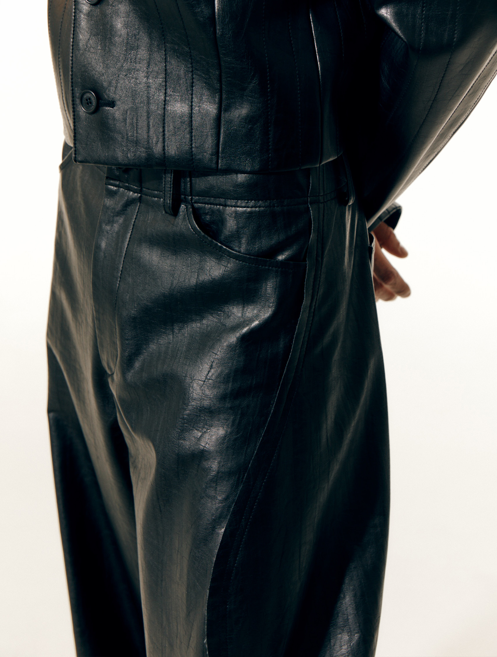 Faux Leather Signature Wave Seam Trousers