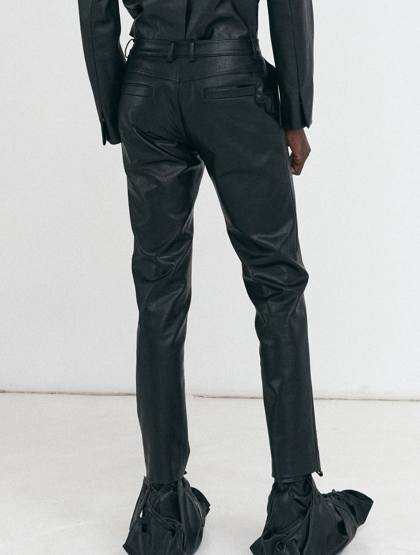 Black Slim Cut Faux Leather Trousers