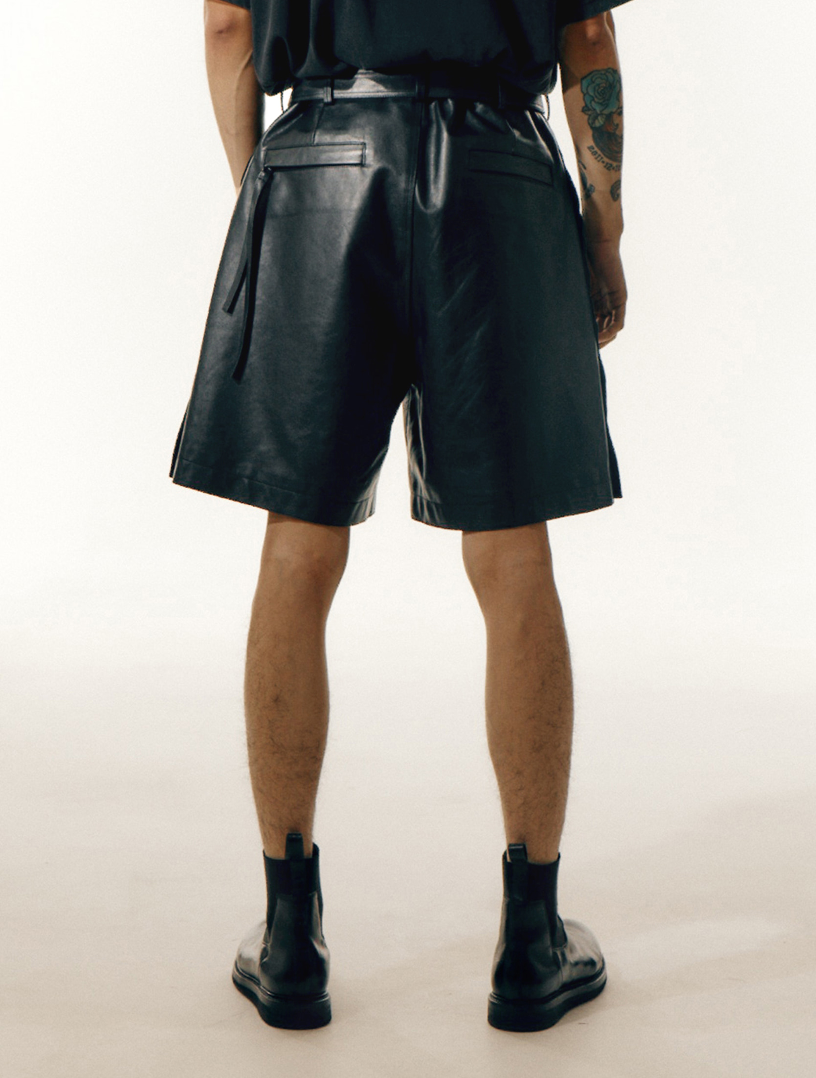 Black Cowhide Side Seam Out Shorts