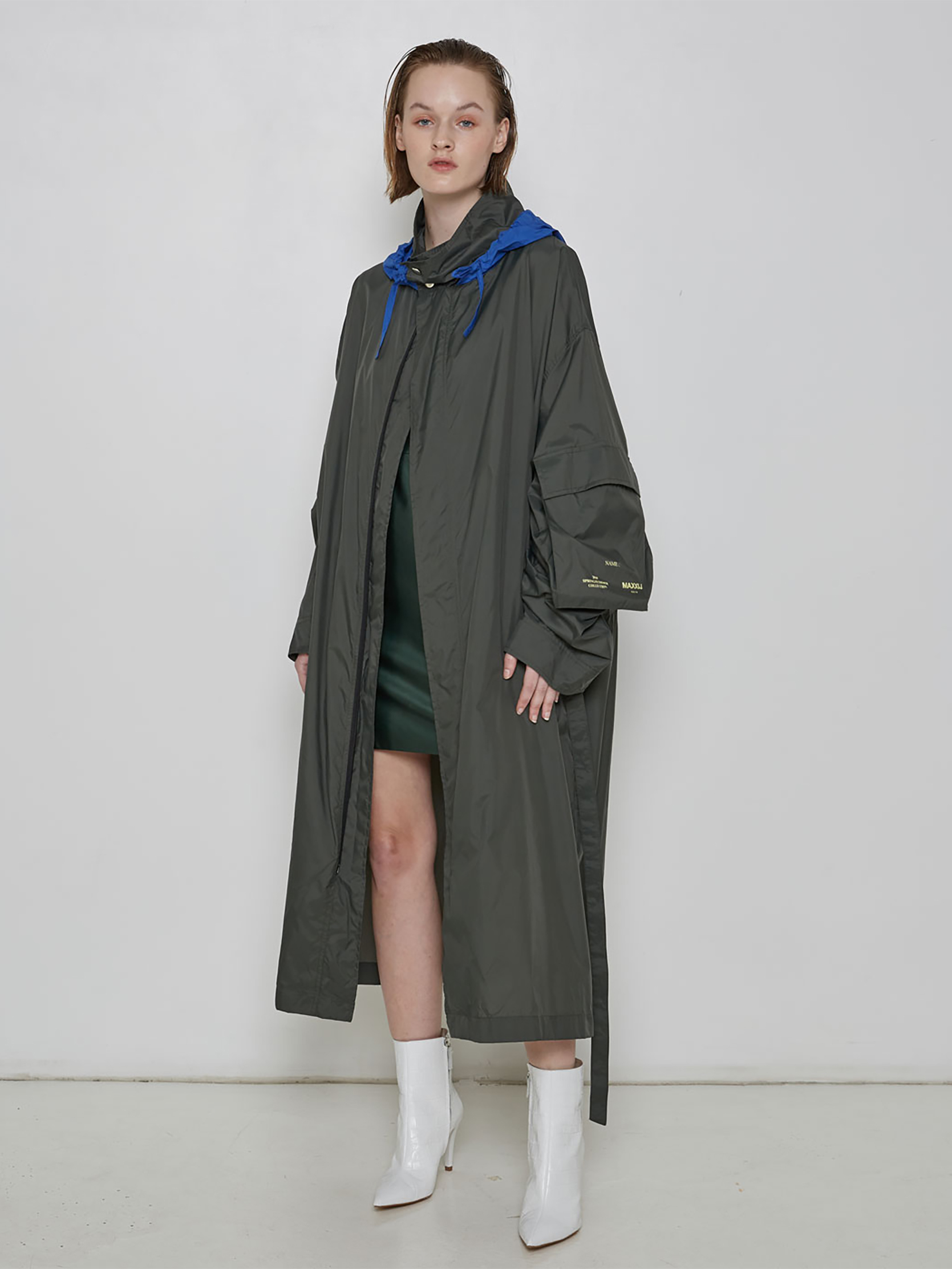 Khaki Contrast Hood &#039;Visitor&#039; Shiny Rain Coat
