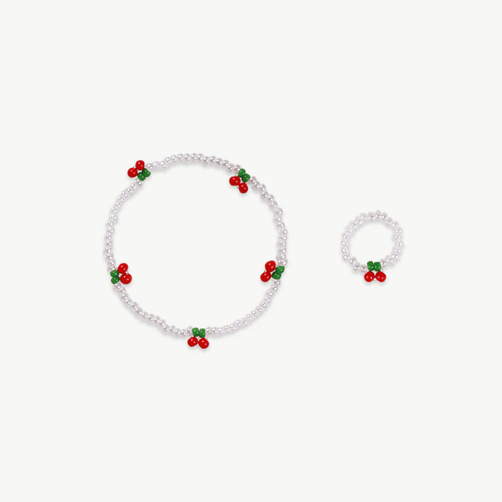 Bead bracelet &amp; ring set - cherry ( 2차 프리오더, 6월 15일까지 주문가능 )