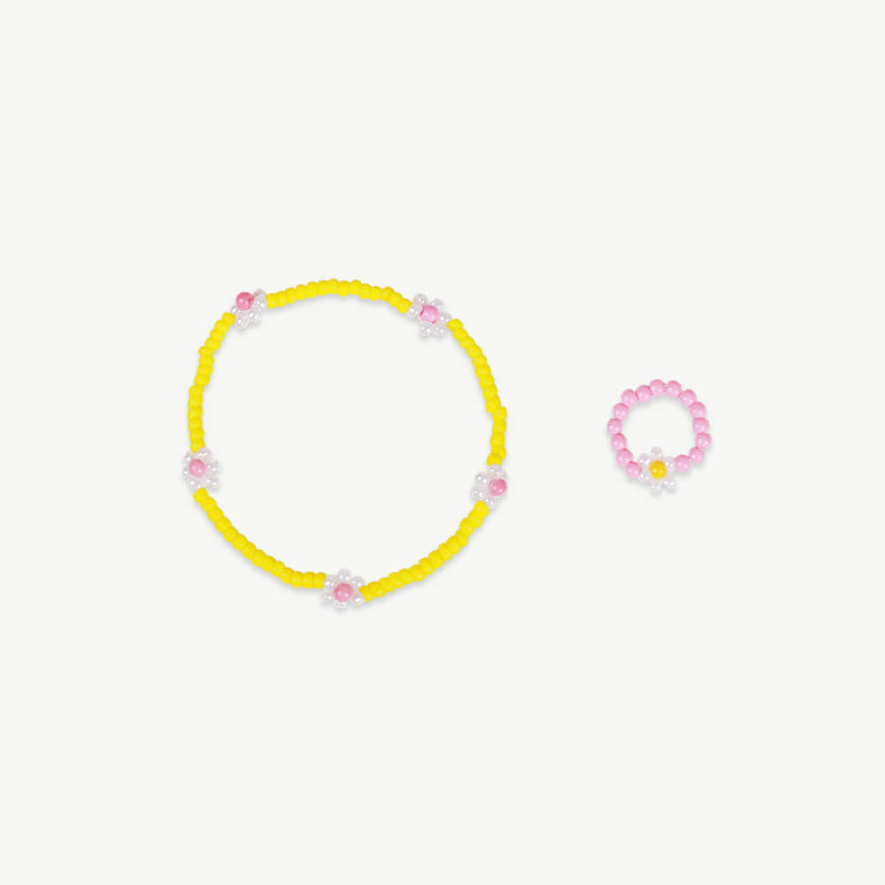 Bead bracelet &amp; ring set - pink &amp; yellow ( 프리오더, 6월 15일 까지 주문가능)