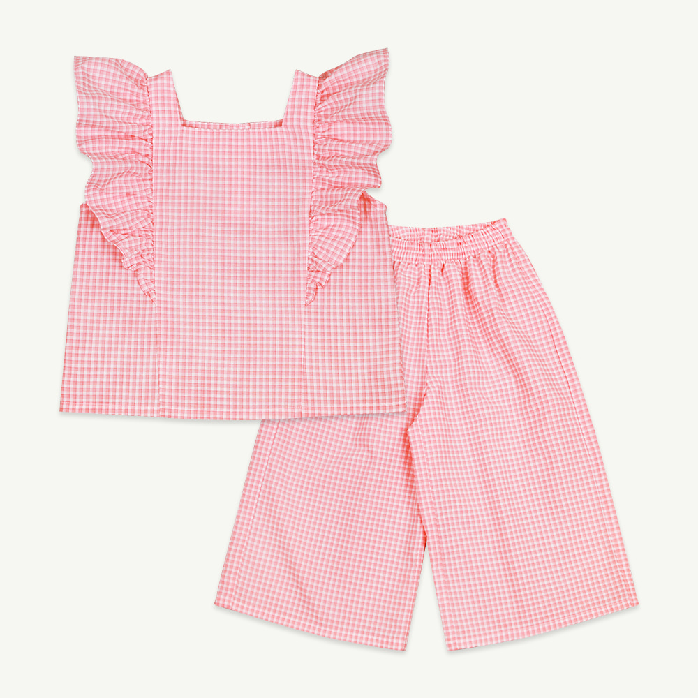 22 S/S Pink check frill set ( 2차 입고, 당일 발송 )