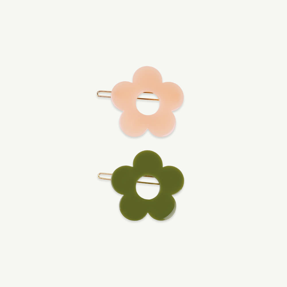 Summer Flower clips - peach &amp; olive ( 2차 입고, 당일 발송 )