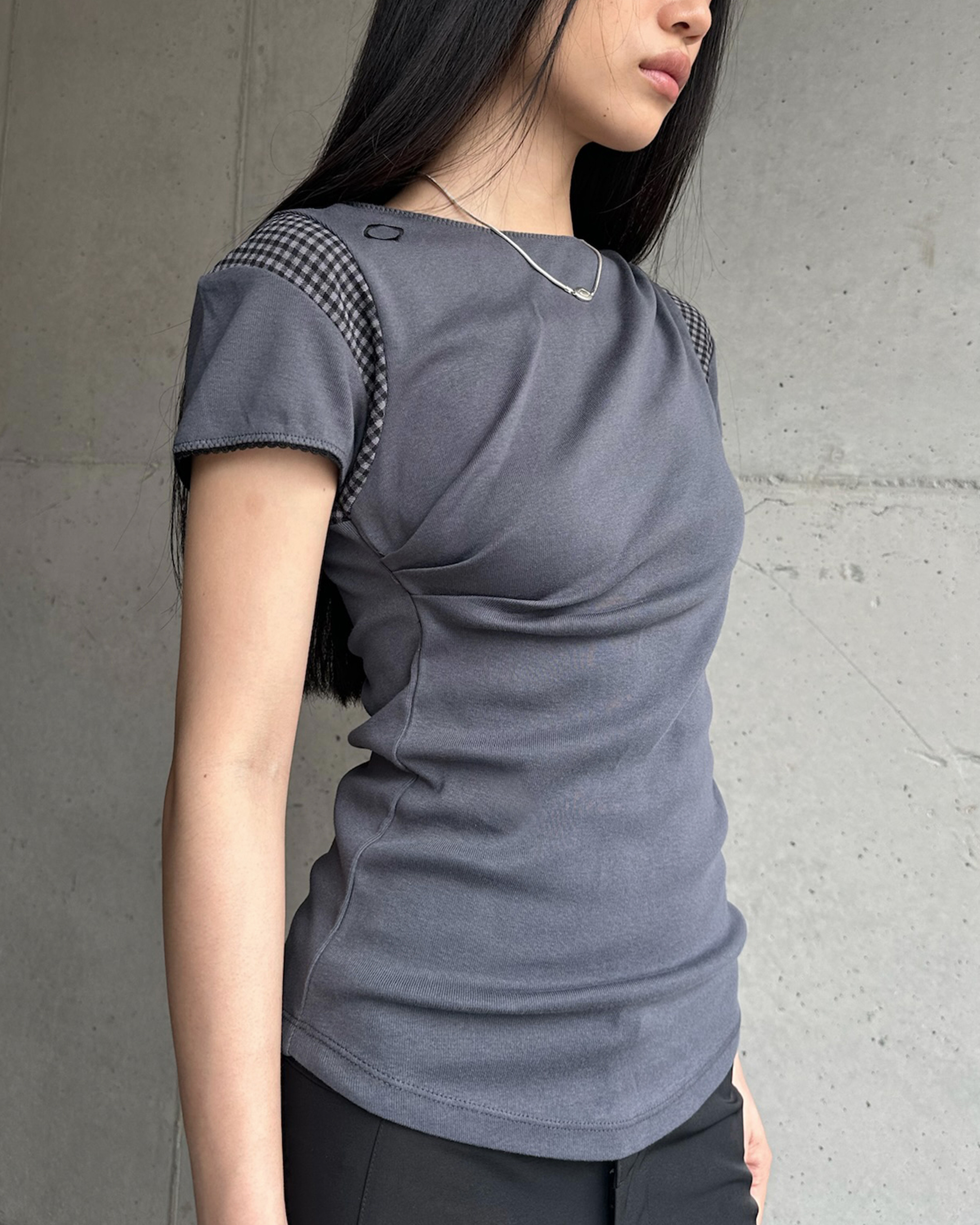 ★関税/送料込★MISCHIEF★COWL CHECK BLOCK TOP COWL CHECK BLOCK TOP_CHARCOAL - MISCHIEF