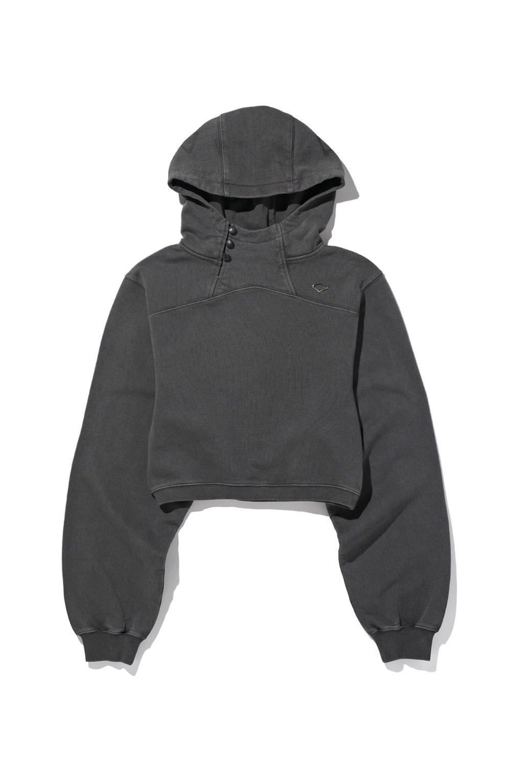 SIDE BUTTON UP CROP HOODIE_WASHED CHARCOAL