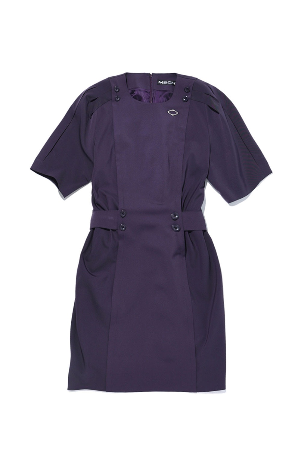 DOUBLE BUTTON UP BELTED DRESS_PURPLE