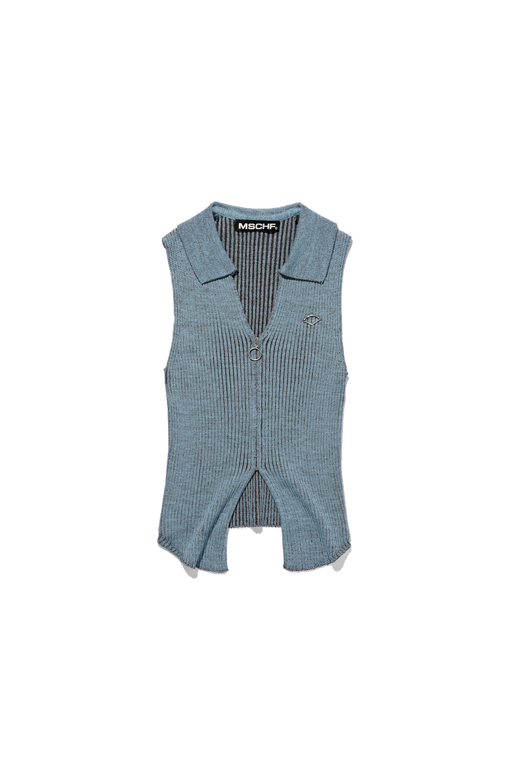 KNITTED TWO TONE SLEEVELESS_BLUE/BROWN