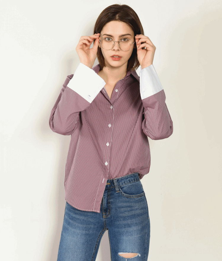 ESSAYContrast Cuff Stripe Shirt