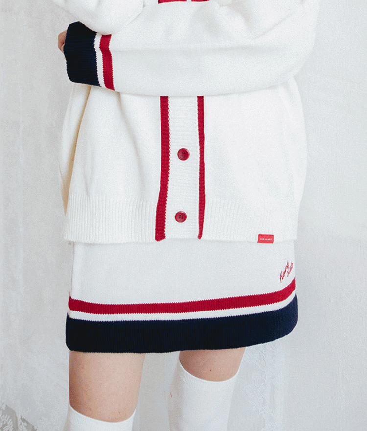 HEART CLUBEmbroidered Logo Contrast Stripe Knit Mini Skirt
