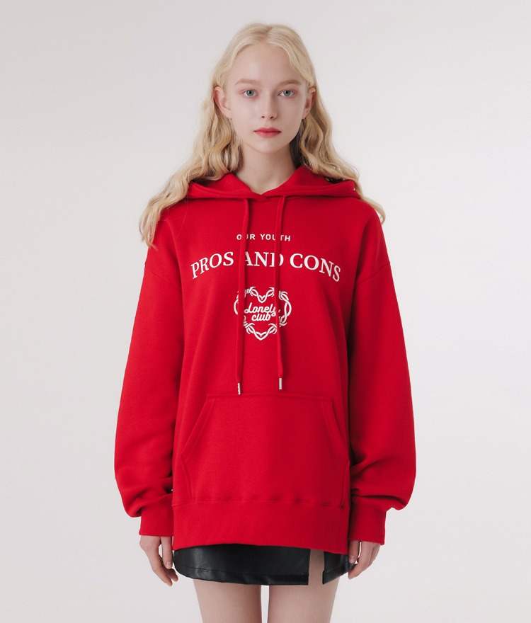 LONELY CLUBContrast Lettering Print Red Hoodie