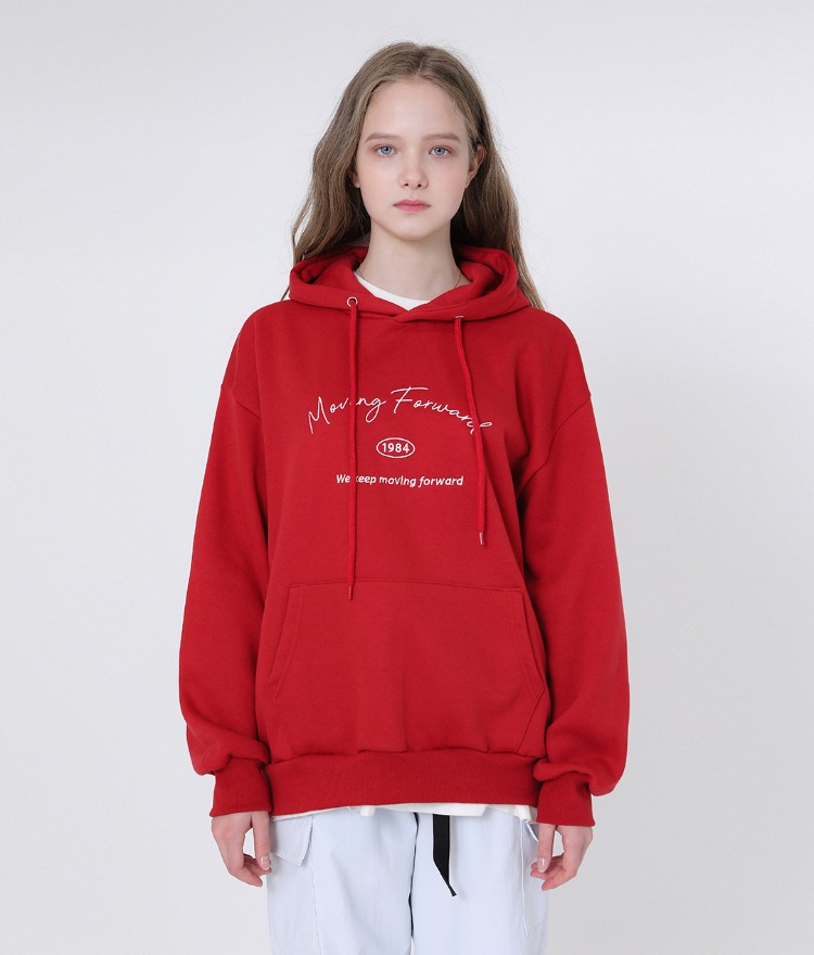 UNTITLE8Embroidered Lettering Red Hoodie