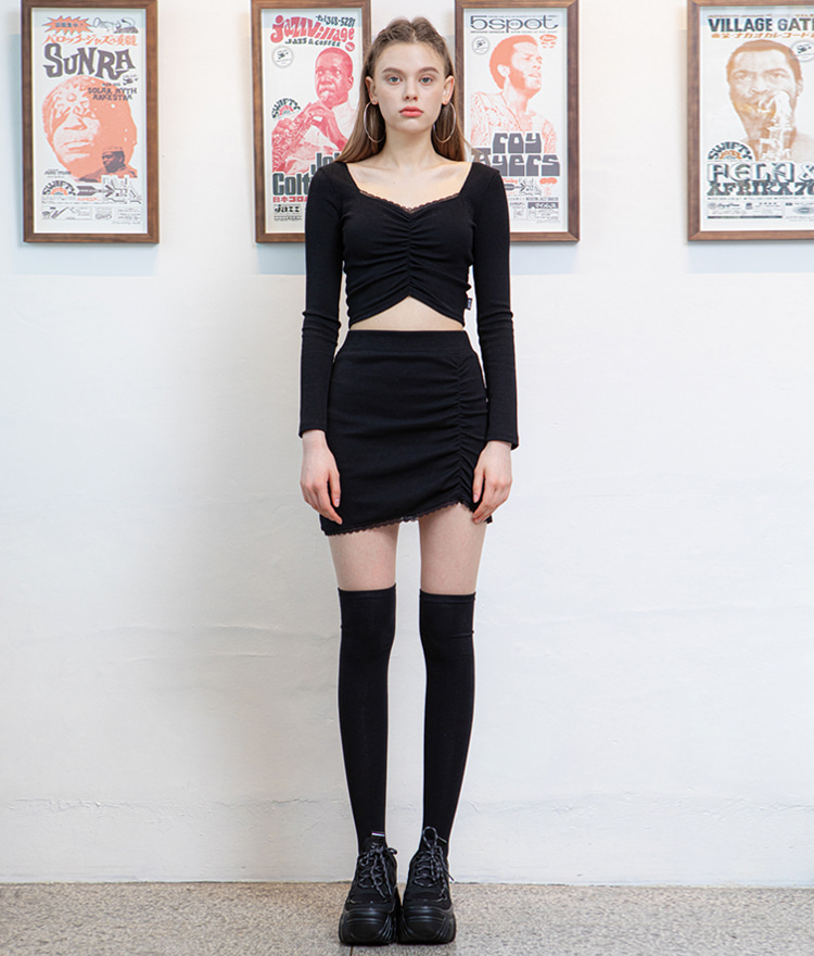 HIDE Lace Crop Top (Black) HIDE Lace Skirt (Black) SET