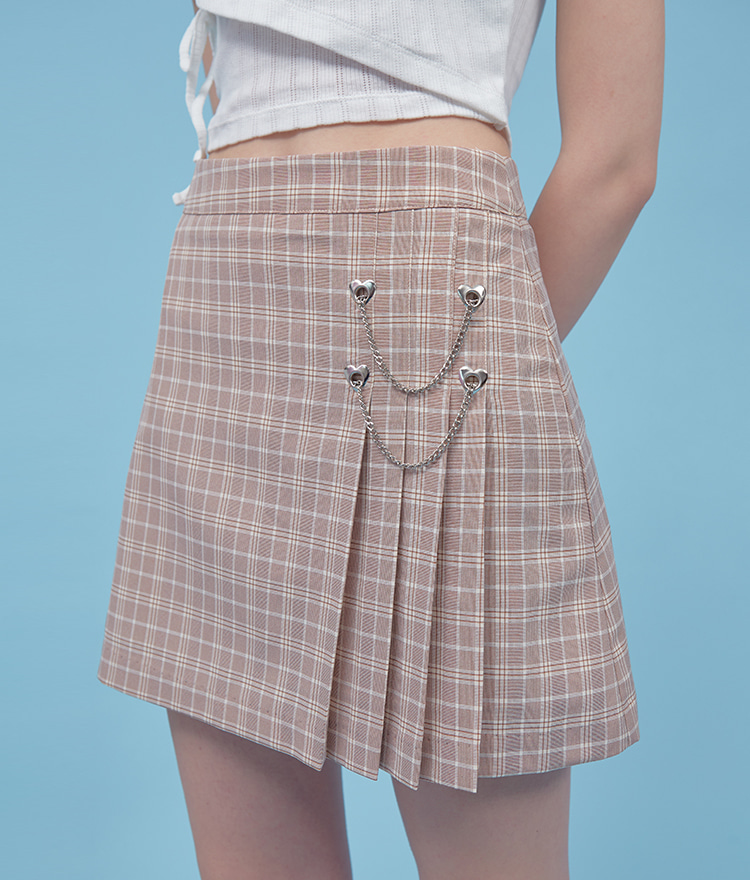 HEART CLUBPink Check Chain Accent Mini Skirt