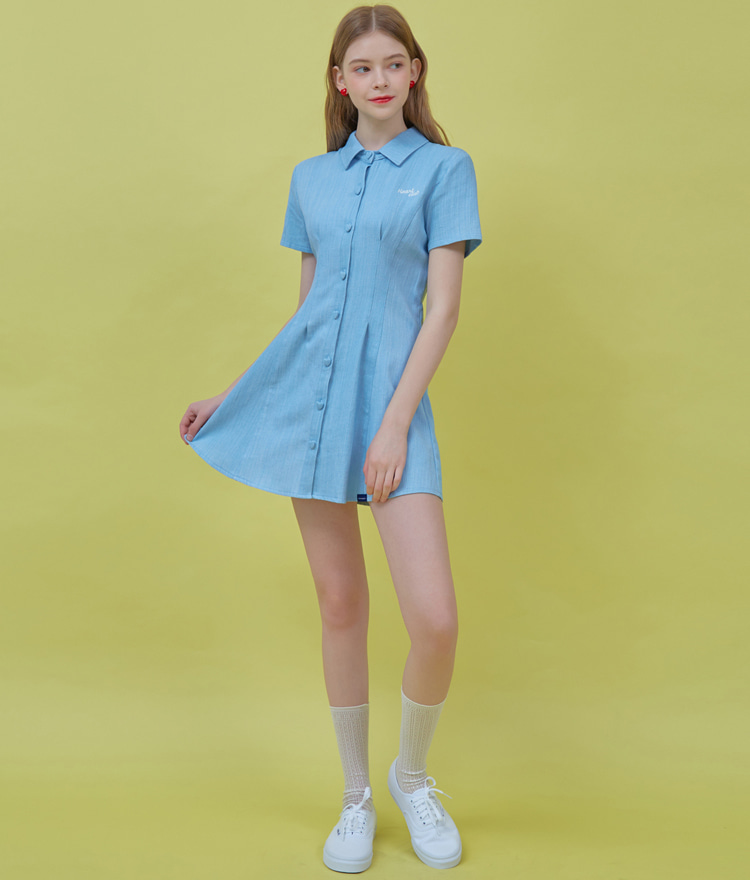 HEART CLUBSky Blue Collared Mini Denim Dress | mixxmix | OFFICIAL ENGLISH  WEBSITE