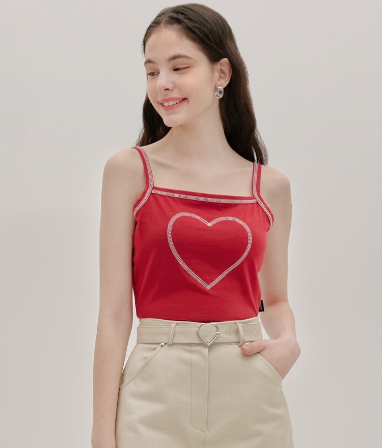 HEART CLUBContrast Stitch Red Sleeveless Top