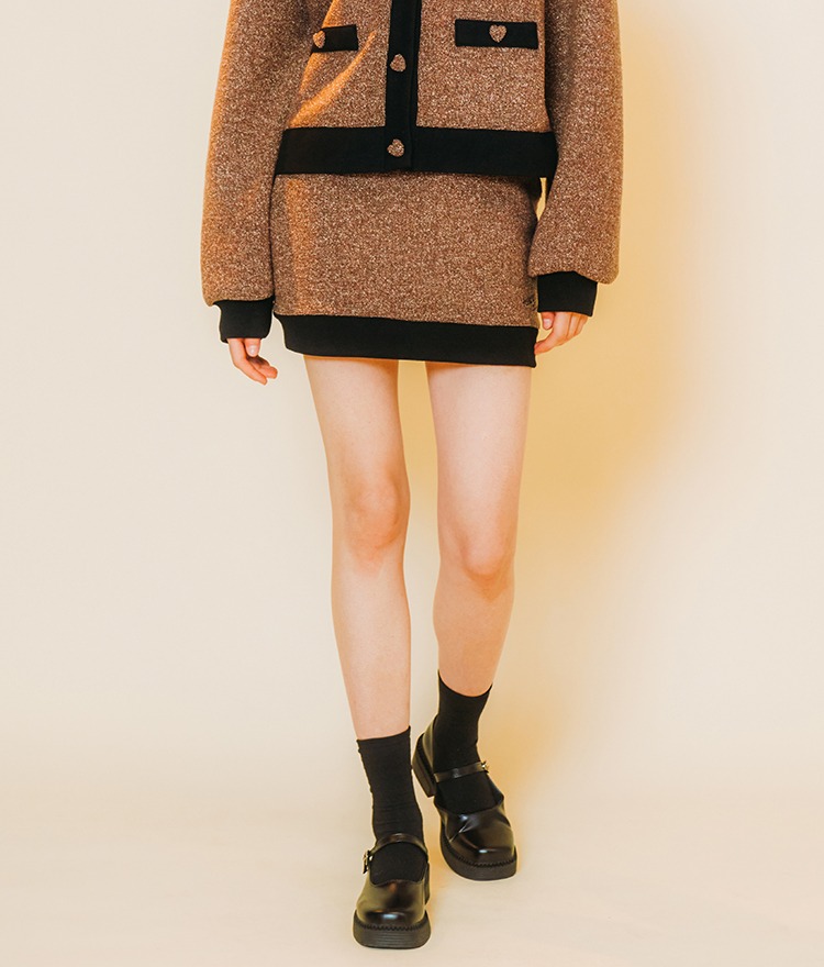 Heart Tweed Coloration Skirt (Brown)