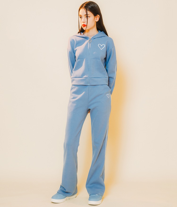 Heart Piping Hoodie Zip-up (Sky Blue) Heart Piping Boots Cut Pants (Sky Blue)SET