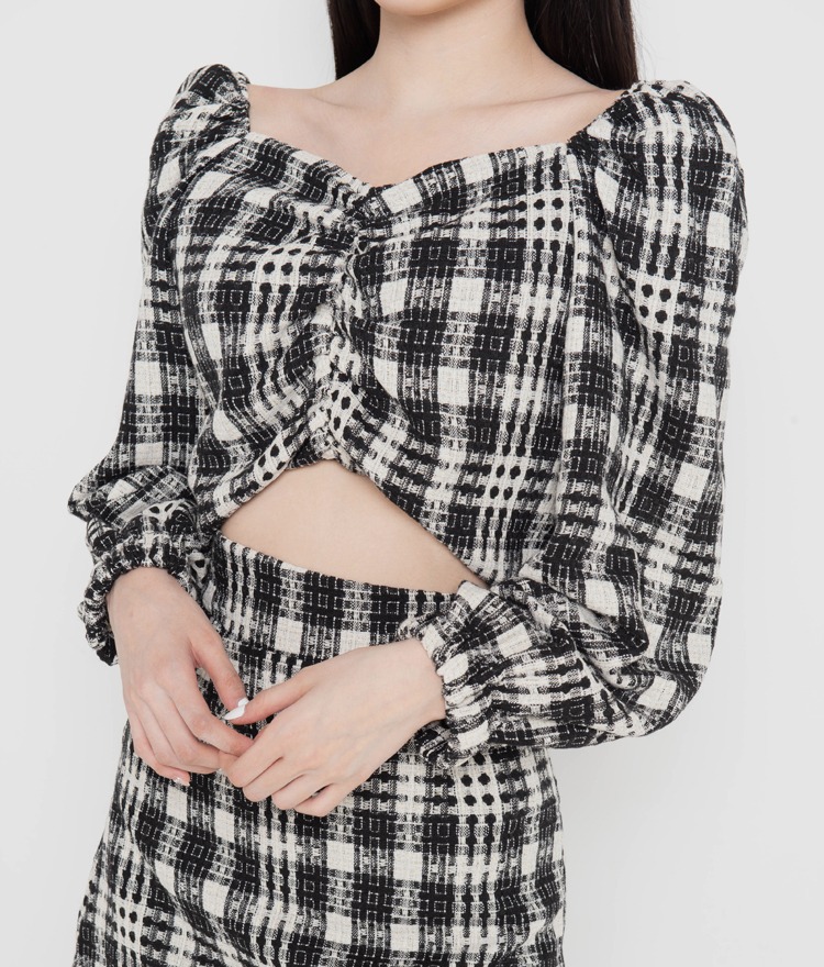 NEVERM!NDTweed Check Crop Top