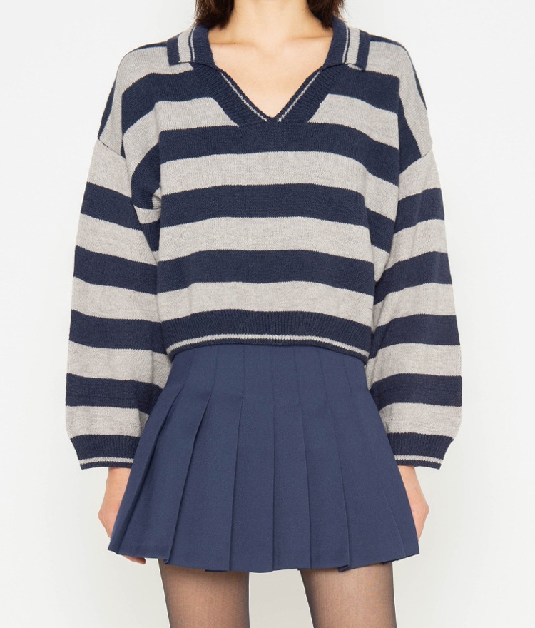 NEVERM!NDCollared Striped Knit Top