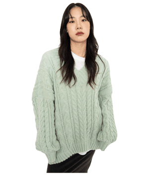 NEVERM!NDLight Green Cable Knit Top