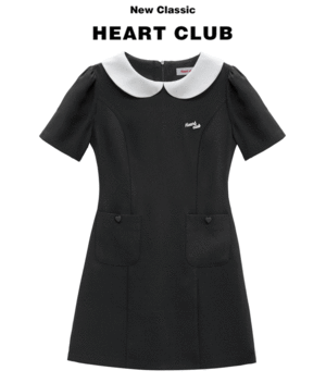 HEART CLUBBlack Contrast Round Collar Dress