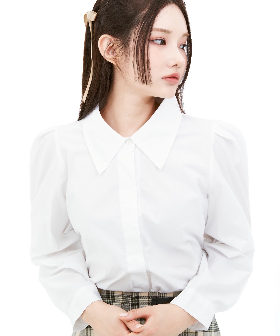 YUSEI 메이 카라 히든 버튼 퍼프 남방 셔츠 (4color)