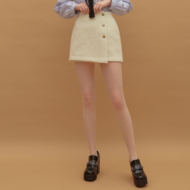 HEART CLUBHeart Button Tweed Ivory Mini Skirt