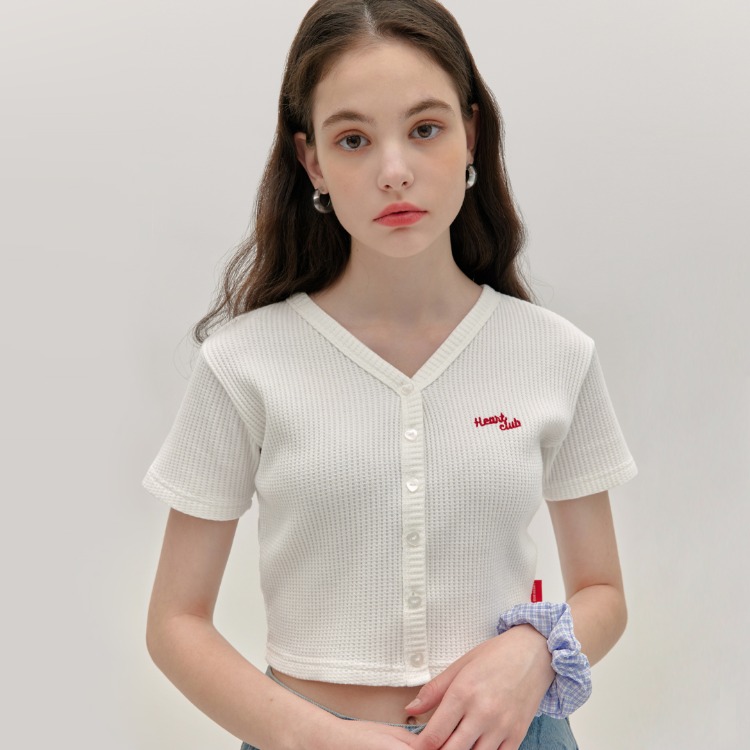 Heart Waffle Button Top (White)