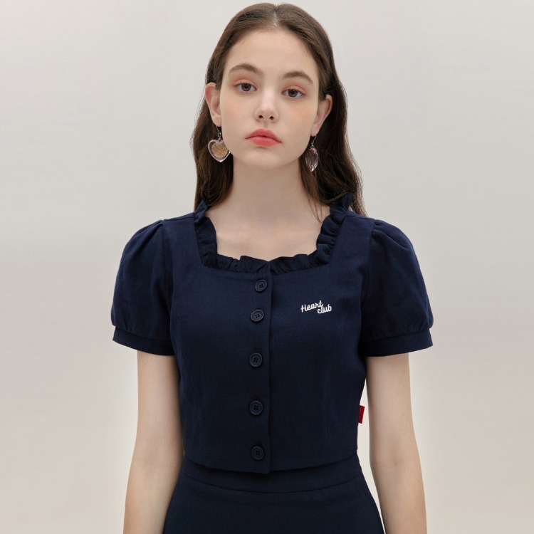 Heart Square Frill Blouse (Navy)