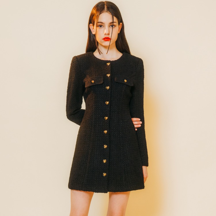 Heart Tweed Dress (Black)