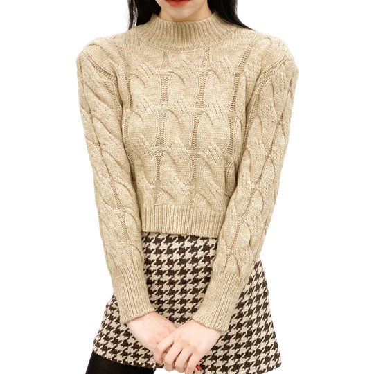 NEVERM!NDBeige Cable Knit Crop Top