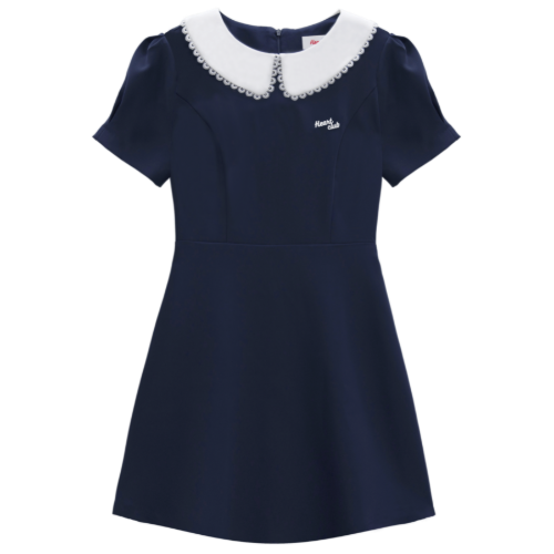 HEART CLUBNavy Lace-Trimmed Collar Dress